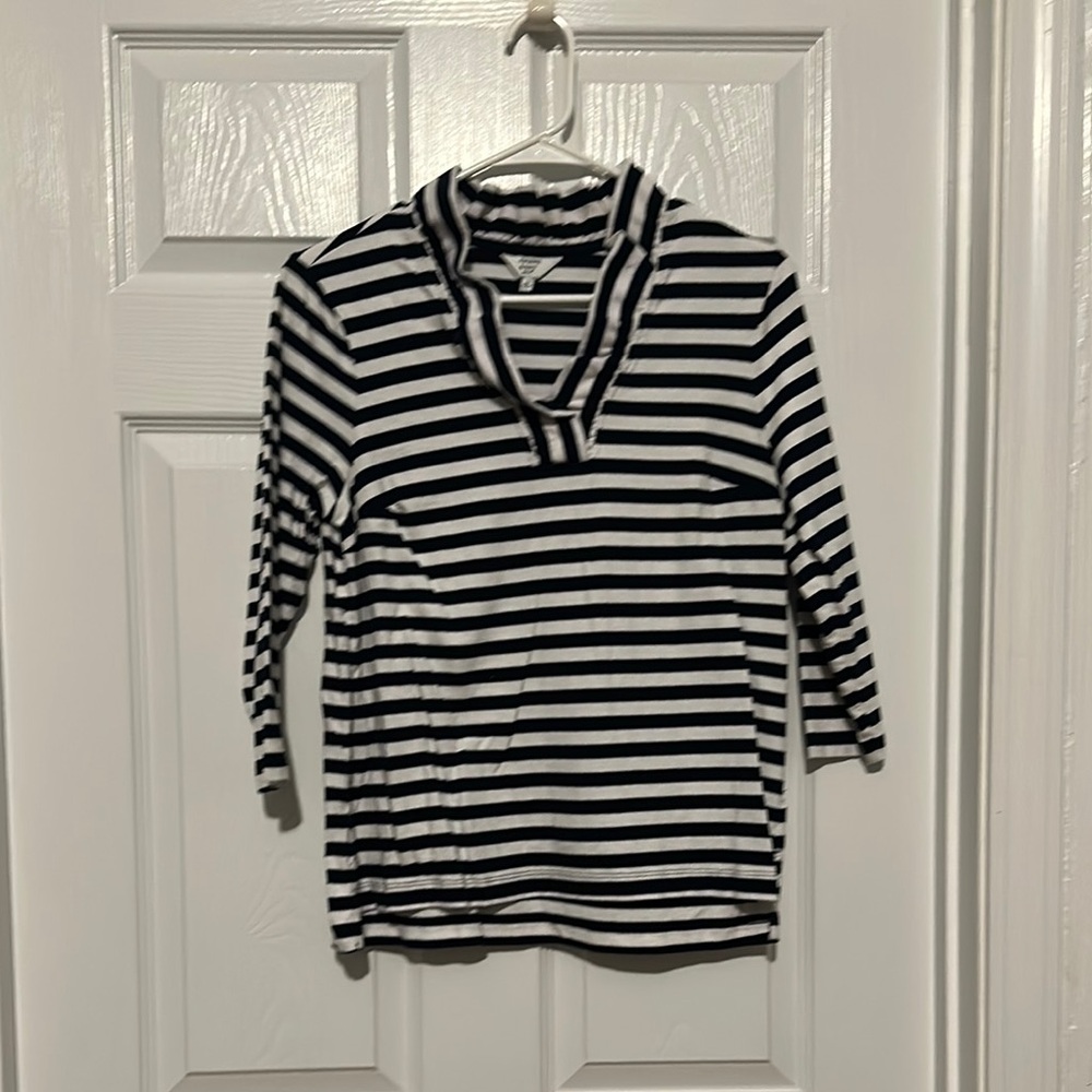 crown & ivy White and Blue Striped Sailor Collar Blouse